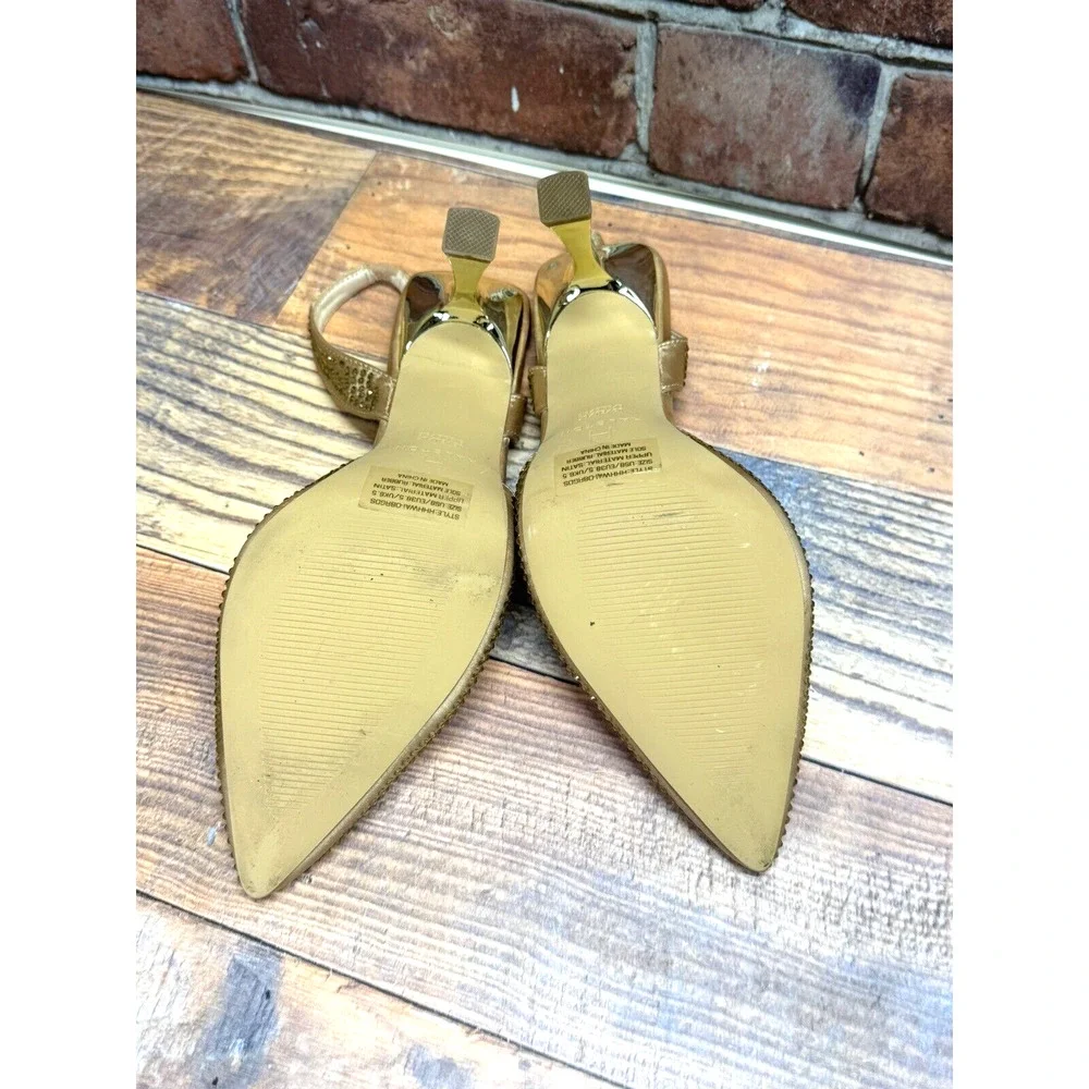 Halston Women's Hawaii Embellished Slingback Pointed Toe Heels Gold Rhinestone 8